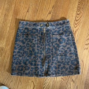 Animal print denim skirt